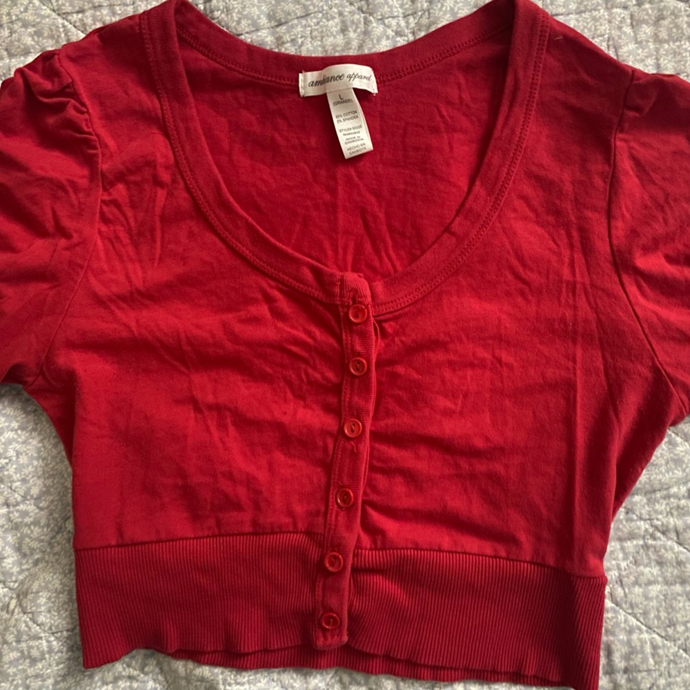 Ambiance Apparel Red Cropped Short Sleeve Cardigan